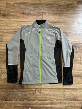 The North Face Gray and Black Softshell Jacket with Neon Green Zipper